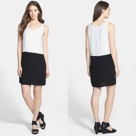 🆕️ Eileen Fisher Color Block Silk Georgette Crepe Mini Dress - Picture 14 of 14